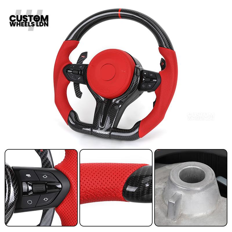 BMW Custom F-Series Carbon Fibre & Red Steering Wheel – Perforated Leather | Fits F20 F22 F30 F32 F36 M2 M3 M4 + more