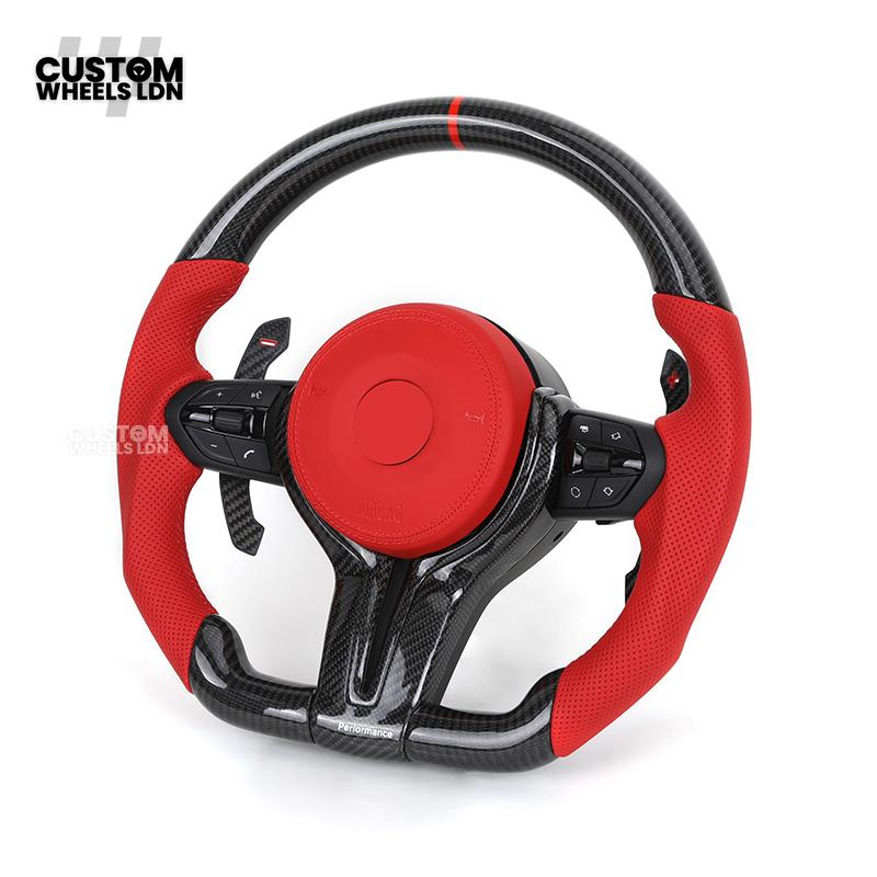 BMW Custom F-Series Carbon Fibre & Red Steering Wheel – Perforated Leather | Fits F20 F22 F30 F32 F36 M2 M3 M4 + more