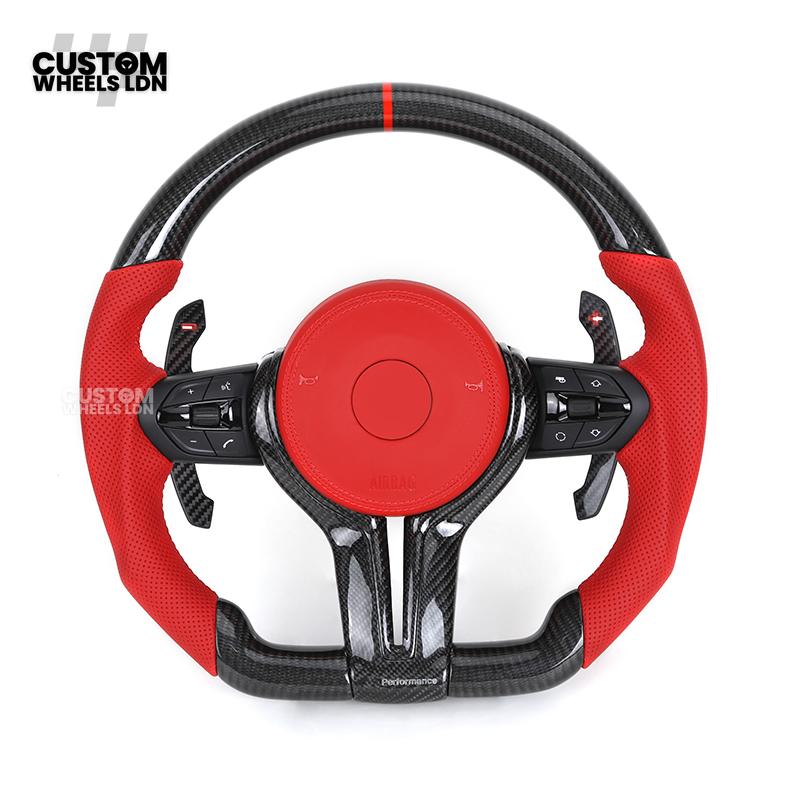 BMW Custom F-Series Carbon Fibre & Red Steering Wheel – Perforated Leather | Fits F20 F22 F30 F32 F36 M2 M3 M4 + more