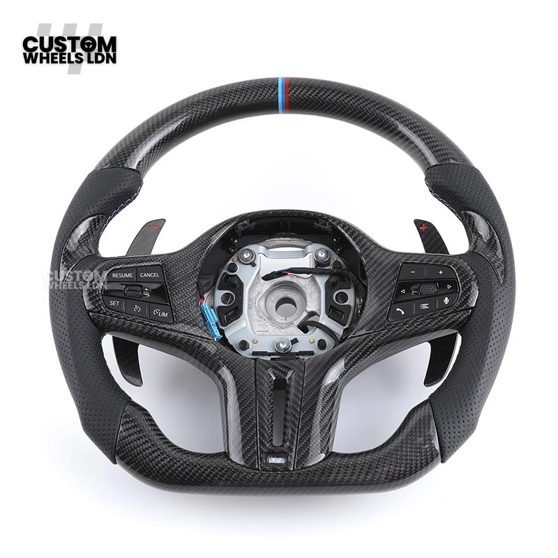 BMW G-Series Custom Carbon Flat Bottom Steering Wheel – Gloss Carbon Fiber with Paddle Shifters – Fits G20 G21 G22 G23 G30 G31 G11 G12 G14 G15 G16 G05 G06 G07 + more