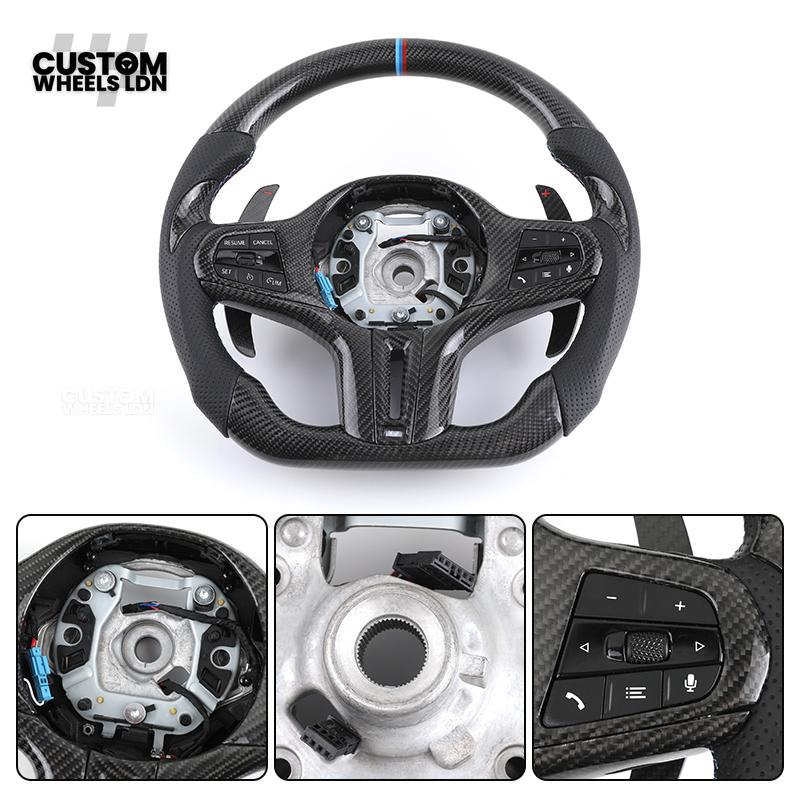 BMW G-Series Custom Carbon Flat Bottom Steering Wheel – Gloss Carbon Fiber with Paddle Shifters – Fits G20 G21 G22 G23 G30 G31 G11 G12 G14 G15 G16 G05 G06 G07 + more