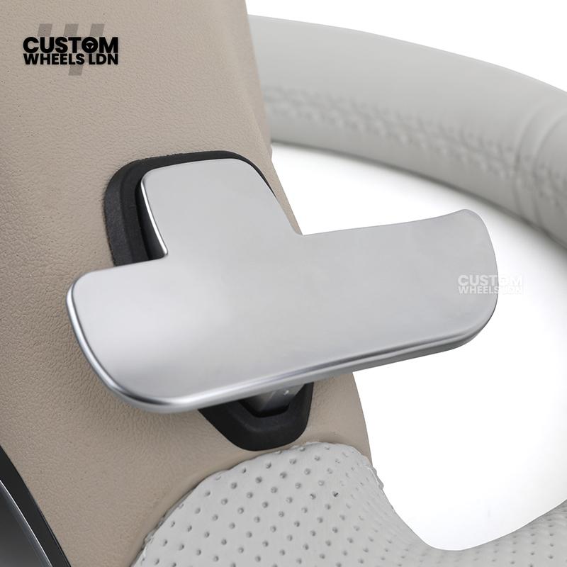 Mercedes Custom AMG Flat Bottom Steering Wheel – White Leather, Perforated Sides, Silver AMG Trim, Touch Buttons & Silver Paddles | Fits W205 C-Class, W213 E-Class, GLC, GLE, CLS + more | Plug & Play | Airbag | Retrofit Upgrade for Older Model Available