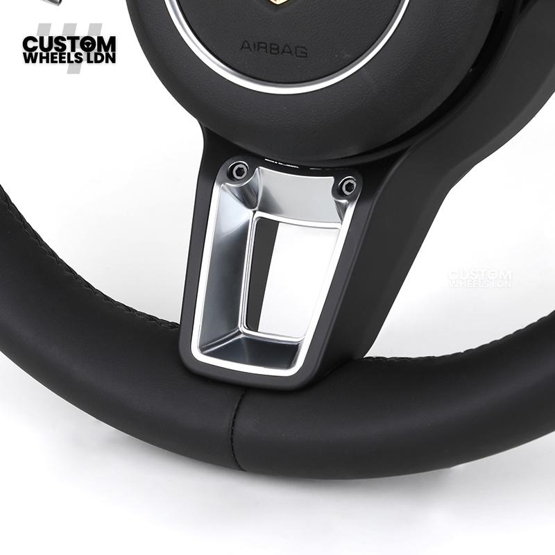 Porsche Custom Steering Wheel – Black Leather with Chrome Trim | Fits 997, 991, Panamera, Cayenne, Cayman (2000+ Plug & Play)
