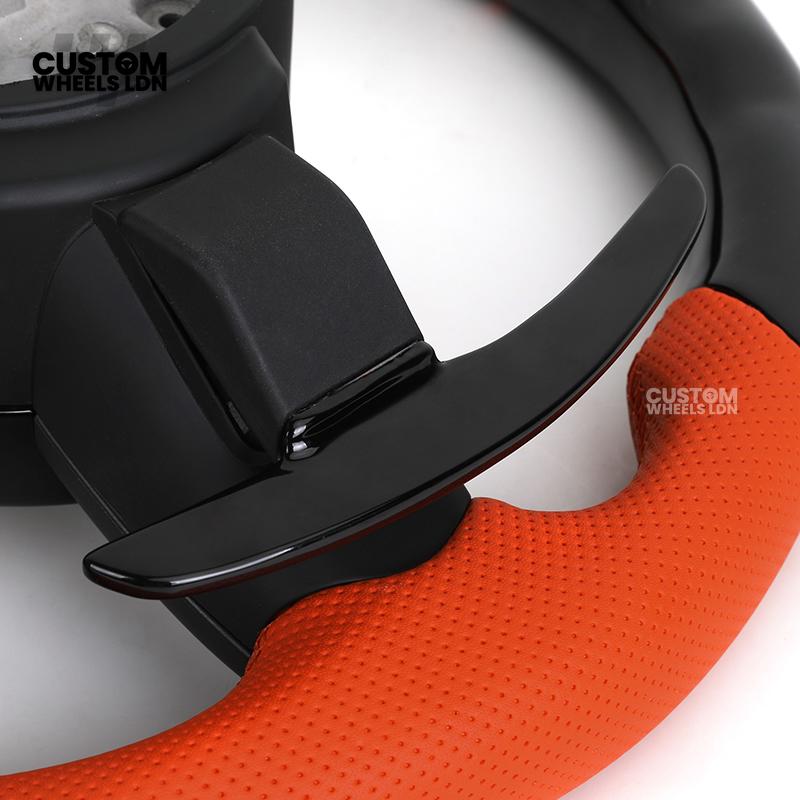 BMW Custom F-Series Piano Black & Orange Steering Wheel – Perforated Grip | Fits F20 F22 F30 F32 F36 M2 M3 M4 + more