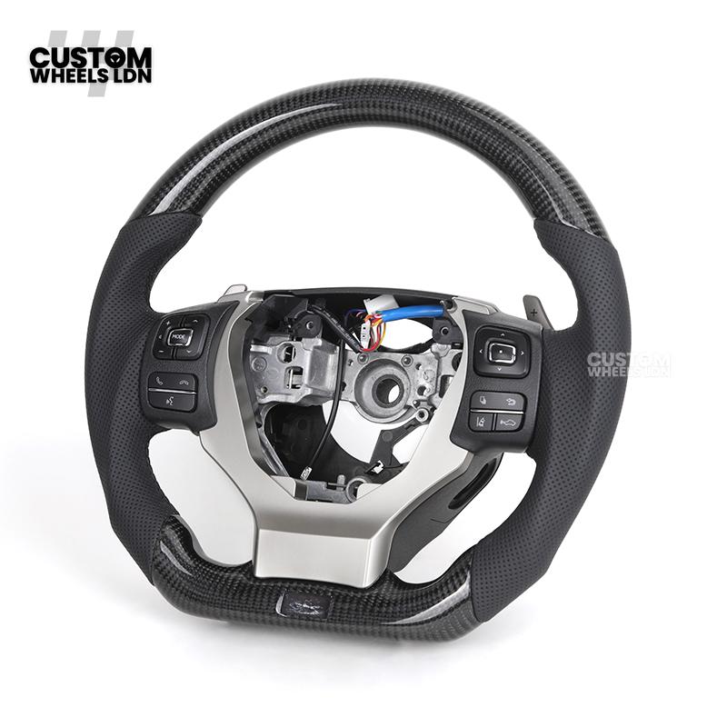 Lexus Custom Steering Wheel, Carbon Fiber Flat Bottom, Perforated Leather Grips, Paddle Cutouts | Fits CT, IS, GS, RX, NX + More | Sporty Retrofit Upgrade | Plug & Play | Built for Comfort & OEM Fitment