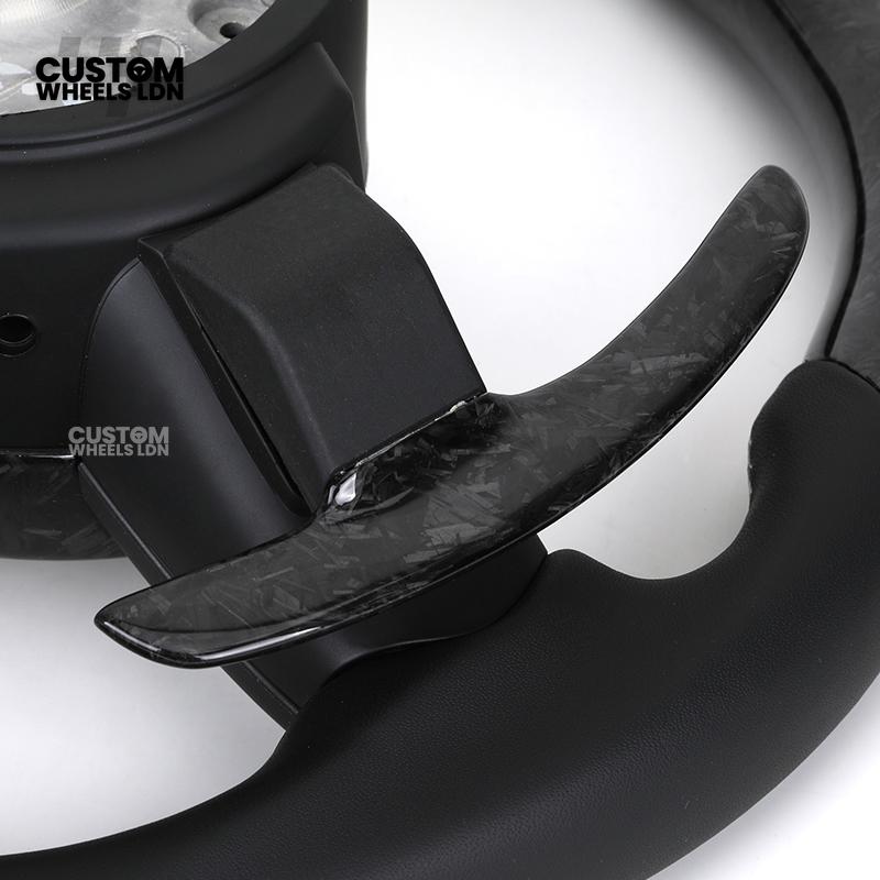 BMW Custom Forged Carbon Steering Wheel with Perforated Leather & White Racing Stripe | Plug & Play | Complete Wheel | Fits F20 F21 F22 F23 F30 F31 F32 F33 F36 F80 F87 E82 E88 E90 E92 E93 + More