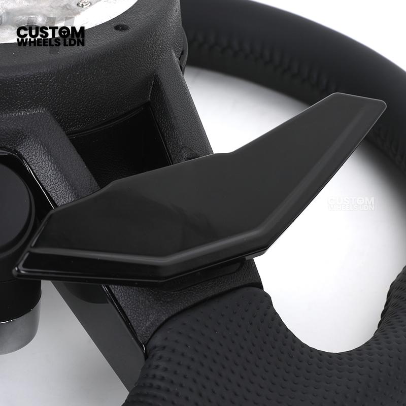 Audi Custom R8-Style Flat Bottom Steering Wheel – Black Leather, Black Stitching, Gloss Black Paddles, Start Button | Fits A4, A5, S5, A6, A7, S6, S7, Q5, SQ5 + more | Plug & Play | With Airbag | Upgrade for Older Models Available