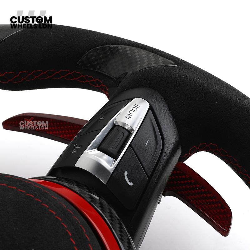 BMW Custom Carbon Fibre Steering Wheel – Red Trim & Paddles | Alcantara | M Performance Style | Plug & Play | Fits F20, F22, F30, F32, F36, M2, M3, M4, X1, X2 + more
