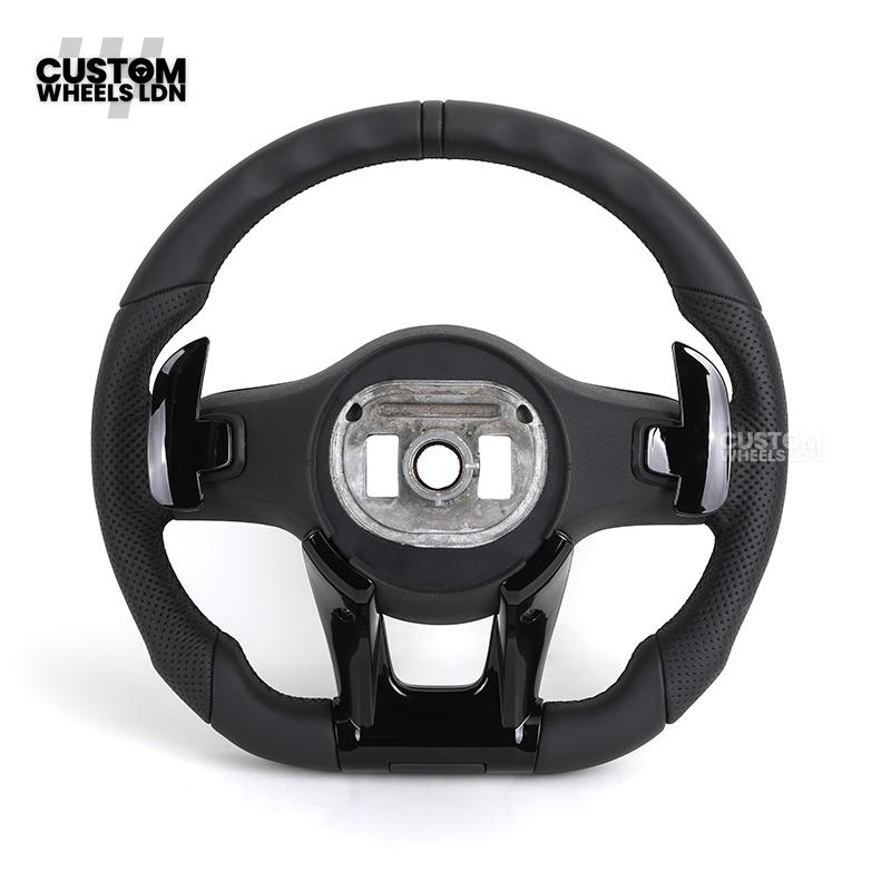 Mercedes Custom AMG Flat Bottom Steering Wheel – Black Leather, Smooth Top & Bottom, Piano Black Trim, Touch Control Buttons, AMG Badge | Fits C-Class, E-Class, CLS, GLC, GLE, G-Class + more | Plug & Play | Retrofit Upgrade for Older Models