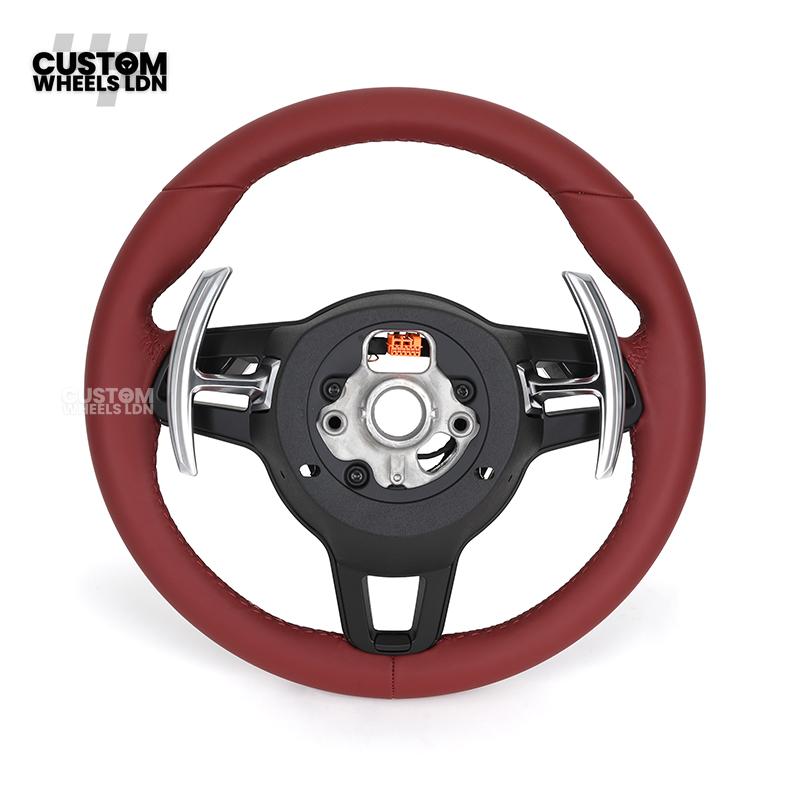 Porsche Custom Steering Wheel – Full Red Leather with Chrome Trim | Fits 997, 991, Panamera, Cayenne, Cayman (2000+ Plug & Play)