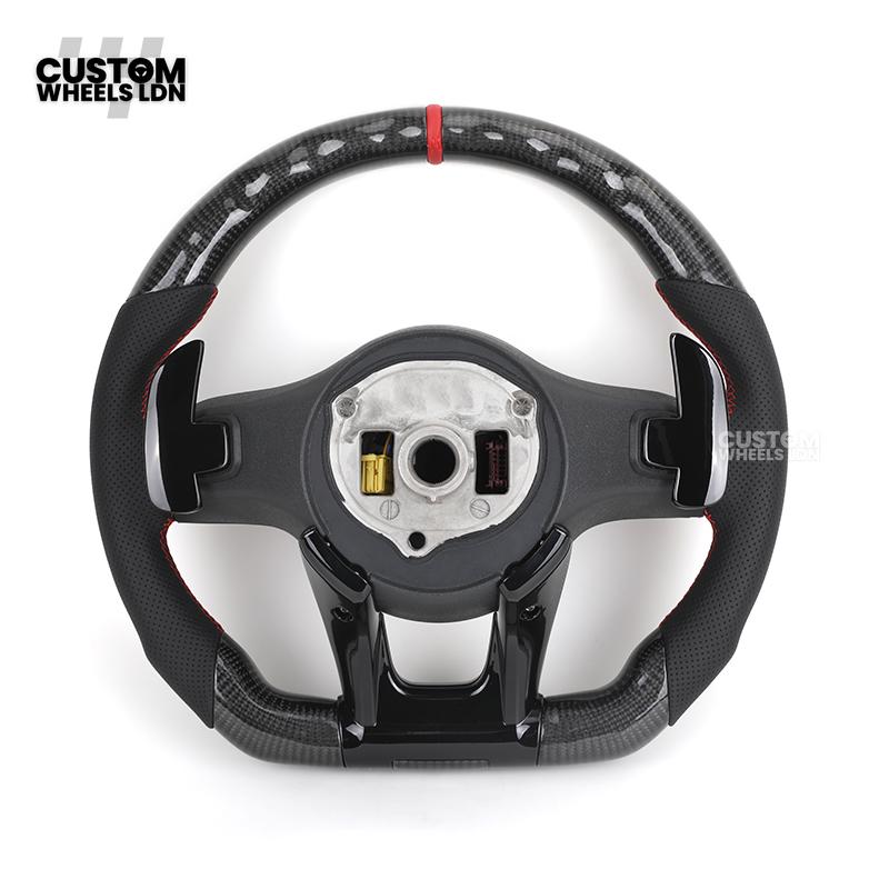 Mercedes Custom Steering Wheel | AMG Style Carbon with Red Stitching & Stripe | Black Trim + Red AMG Badge | Complete Retrofit for Older Models | Fits W205 W204 W212 W213 W218 W207 + more
