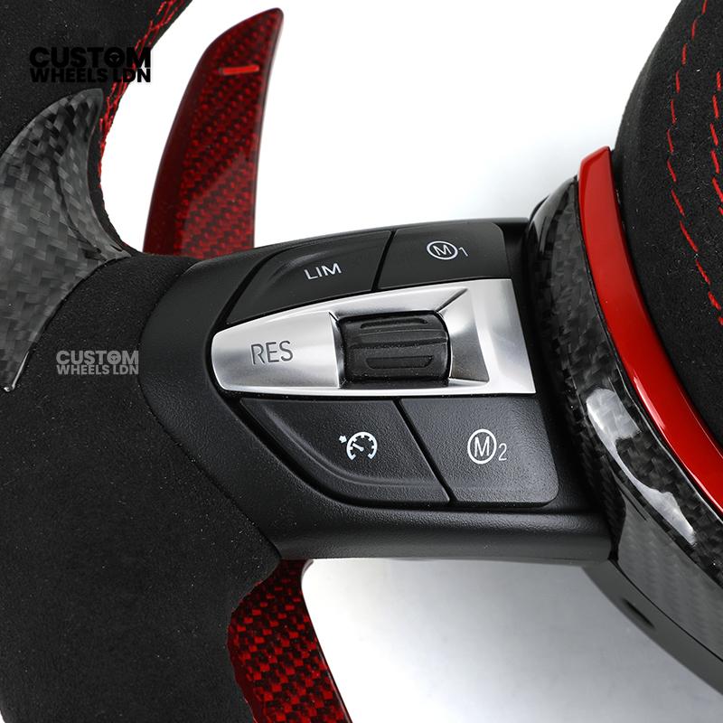 BMW Custom Carbon Fibre Steering Wheel – Red Trim & Paddles | Alcantara | M Performance Style | Plug & Play | Fits F20, F22, F30, F32, F36, M2, M3, M4, X1, X2 + more