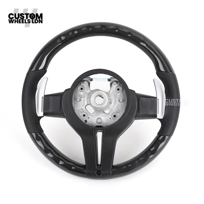BMW Custom Steering Wheel | Gloss Black Carbon Top and Bottom | Thin Paddles | M Sport | Complete Plug & Play | Fits 1/2/3/4 Series + more