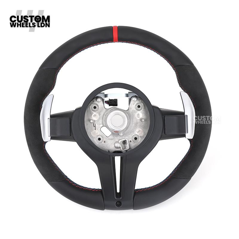 BMW Custom Flat Bottom Steering Wheel – Smooth Leather & Alcantara with Red Trim & Stripe | Fits F20 F22 F30 F32 F36 F10 F06 F13 X1 X3 X4 X5 X6 + More