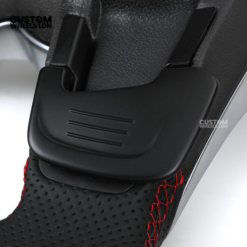 Volkswagen Custom Steering Wheel – Alcantara Top & Bottom, Perforated Leather Grips, Red Stripe, Flat Bottom, OEM Buttons | Fits Golf MK7/7.5, GTI, R, Polo + more | Plug & Play Upgrade