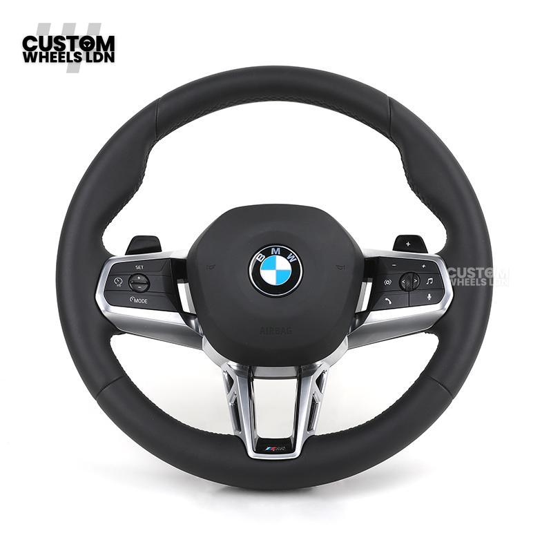 BMW i5 G60 2023 Steering Wheel – Smooth Black Leather, Silver Trim, Touch-Style Controls | Fits G60 5 Series, G70 7 Series, i5 + more | Plug & Play | Retrofit Upgrade for Older Models