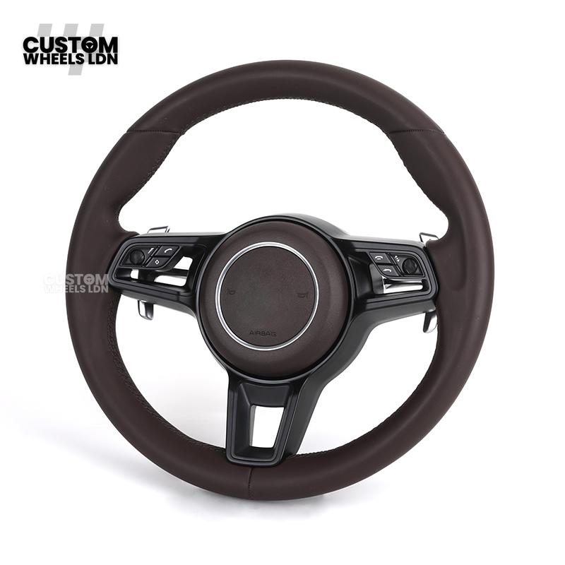 Porsche Custom Steering Wheel – Full Brown Leather | Fits 997, 991, Cayenne, Panamera (2000+ Plug & Play)