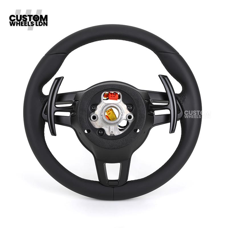 Porsche Custom Steering Wheel – All Black Smooth Leather with Black Trim | Fits 997, 991, Panamera, Cayenne, Cayman (2000+ Plug & Play)