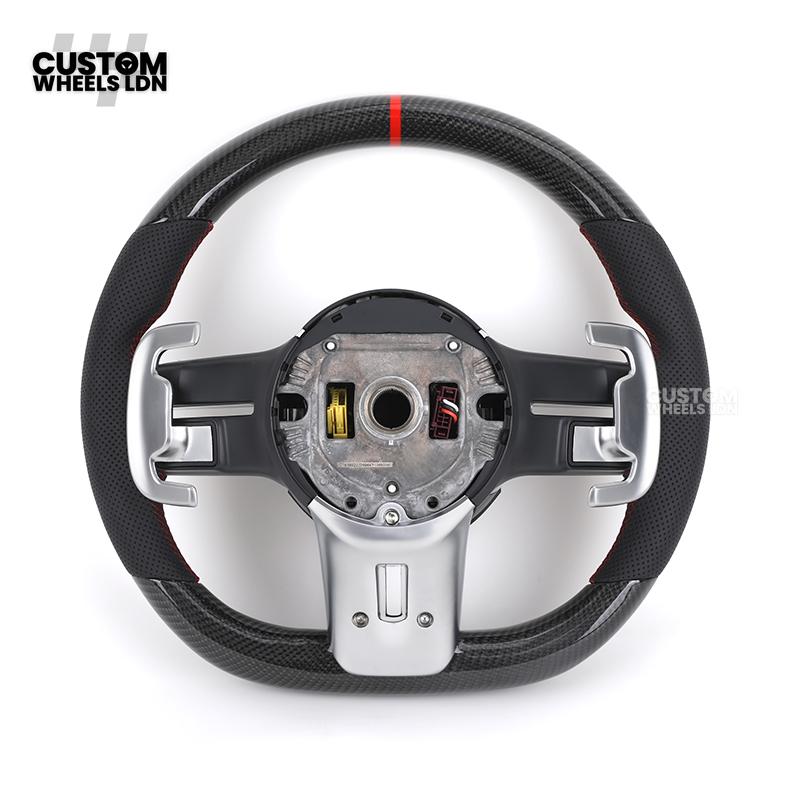 Mercedes Custom W223 AMG Flat Bottom Steering Wheel – Carbon Top & Bottom, Red Center Stripe, Perforated Grips, Silver Paddles, Touch Control Buttons | Fits C63, E63, S63, GLE, GLS, W223 + more | Plug & Play | With Airbag | Retrofit Upgrade for Older Mode