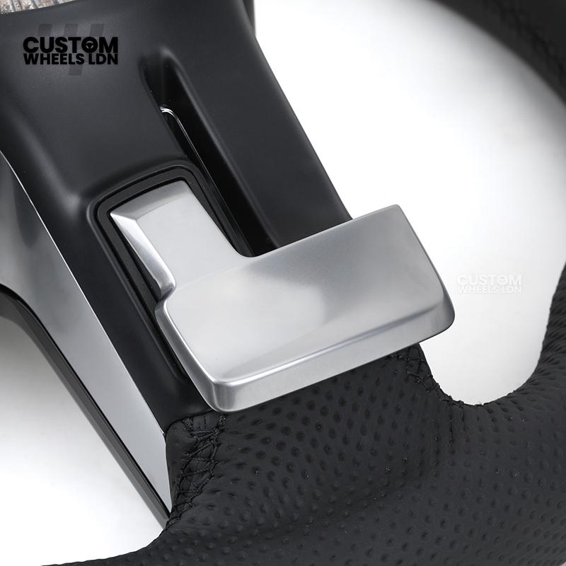 Mercedes Custom W223 Flat Bottom Steering Wheel – Black Leather, Tan Stitching, Silver Trim, Touch Control Buttons | Fits S-Class W223, GLE, GLS, E-Class W213 Facelift + more | Plug & Play | With Airbag | Retrofit Upgrade for Older Models Available