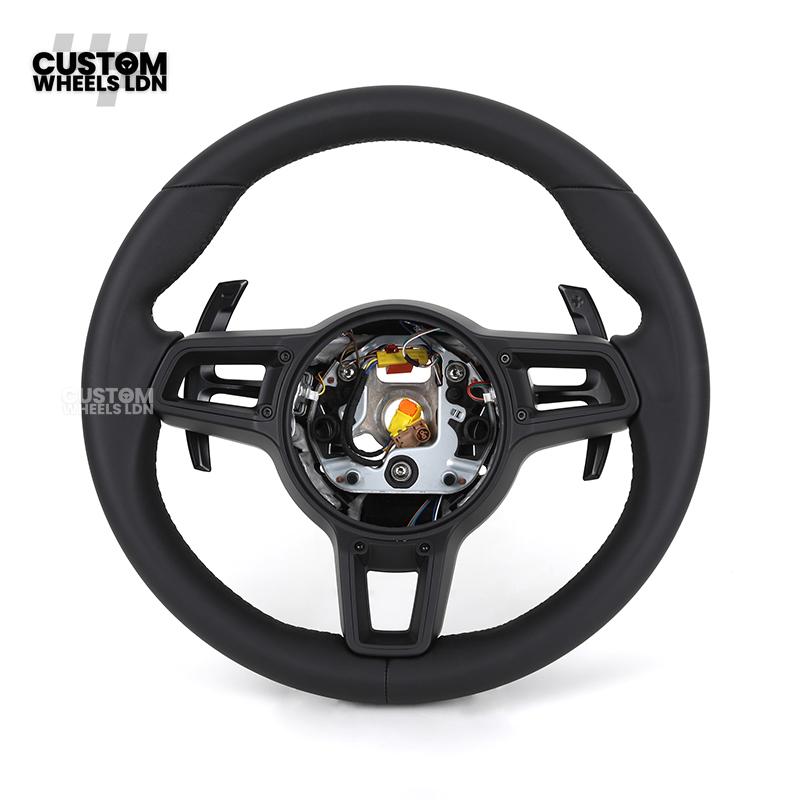 Porsche Custom Steering Wheel – All Black Smooth Leather with Black Trim | Fits 997, 991, Panamera, Cayenne, Cayman (2000+ Plug & Play)