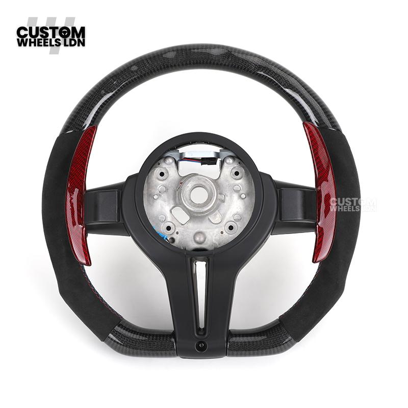BMW Custom Carbon Fibre Steering Wheel – Red Paddle Set | Alcantara Sides | Track Style | Plug & Play | Fits F20, F22, F30, F32, F36, M2, M3, M4 + more