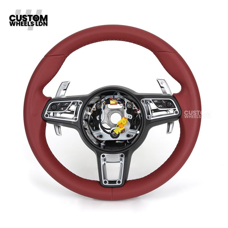 Porsche Custom Steering Wheel – Full Red Leather with Chrome Trim | Fits 997, 991, Panamera, Cayenne, Cayman (2000+ Plug & Play)