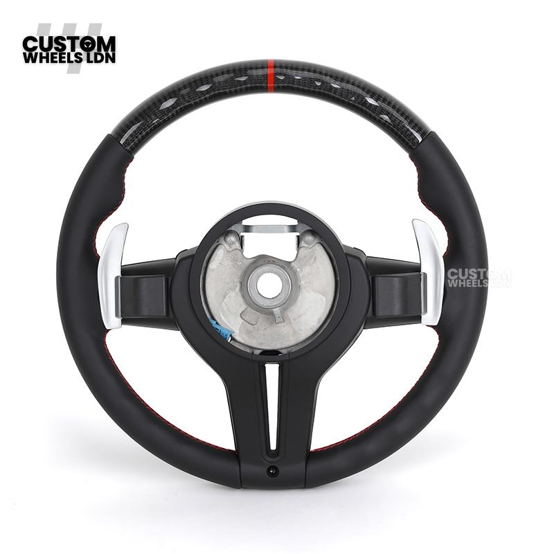 BMW Custom Carbon Steering Wheel – Smooth Leather with Red Stitching & Carbon Top Trim | Fits F20 F22 F30 F32 F10 F06 F13 X1 X3 X4 X5 X6 + Mor