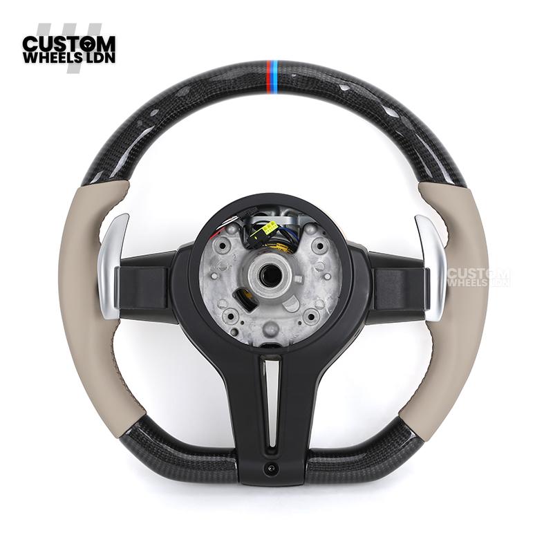 BMW Custom F-Series Carbon & Cream Leather Steering Wheel – M Stripe | Fits F20 F22 F30 F32 F36 M2 M3 M4 + more