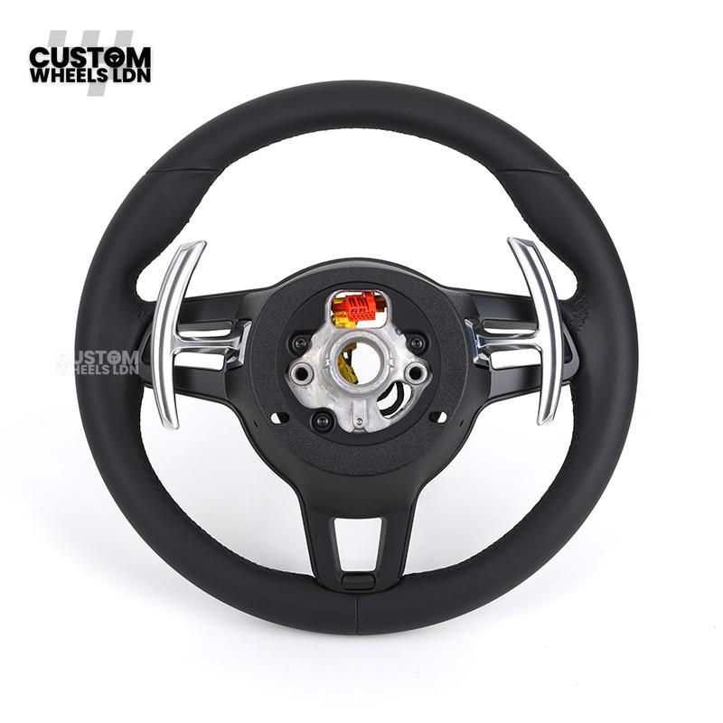Porsche Custom Steering Wheel – Black Leather with Chrome Trim | Fits 997, 991, Panamera, Cayenne, Cayman (2000+ Plug & Play)