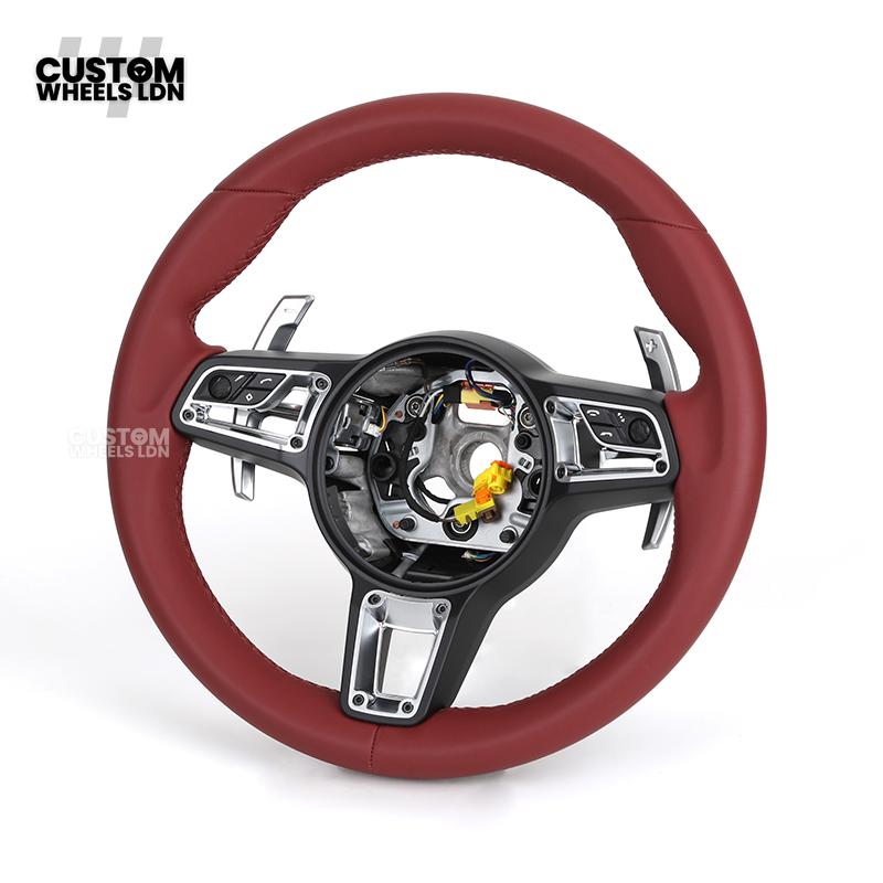 Porsche Custom Steering Wheel – Full Red Leather with Chrome Trim | Fits 997, 991, Panamera, Cayenne, Cayman (2000+ Plug & Play)