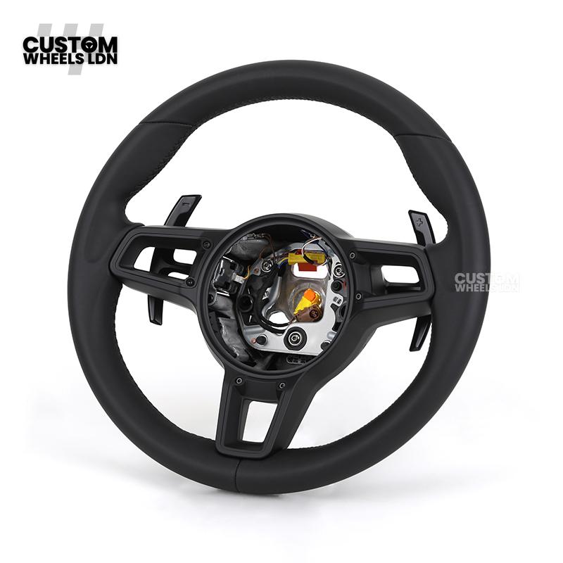 Porsche Custom Steering Wheel – All Black Smooth Leather with Black Trim | Fits 997, 991, Panamera, Cayenne, Cayman (2000+ Plug & Play)