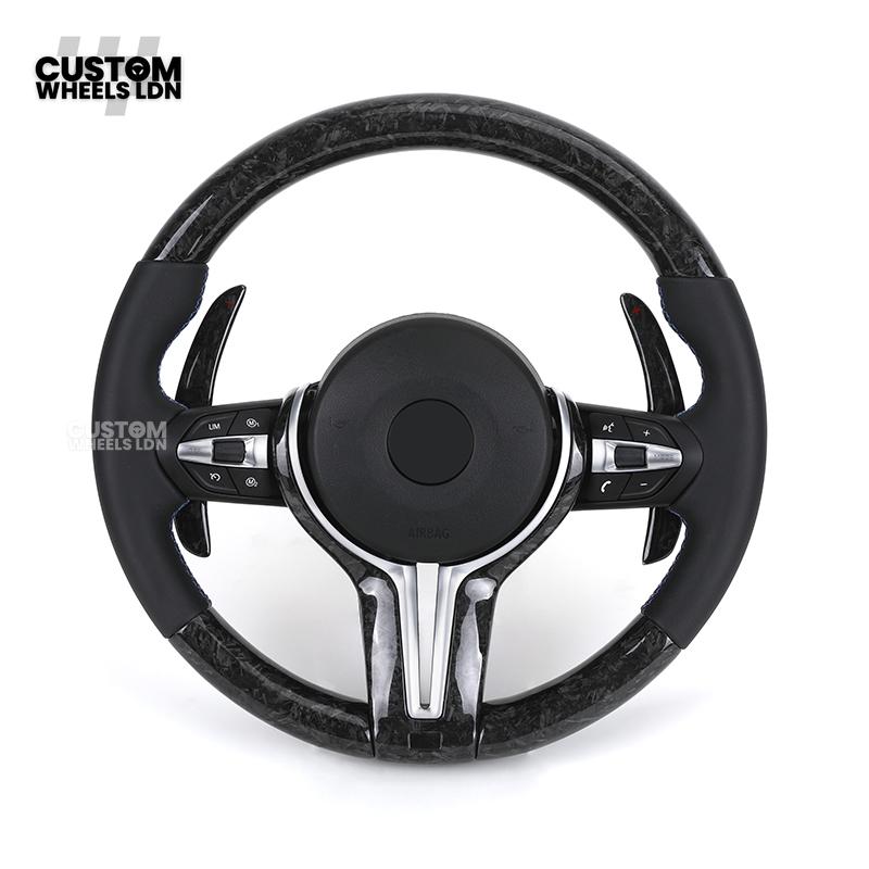 BMW Custom Forged Carbon Steering Wheel with M Stitching & Silver Accents | Complete Plug & Play | Fits BMW F20 F21 F22 F23 F30 F31 F32 F33 F36 F80 F87 E82 E88 E90 E92 E93 + more