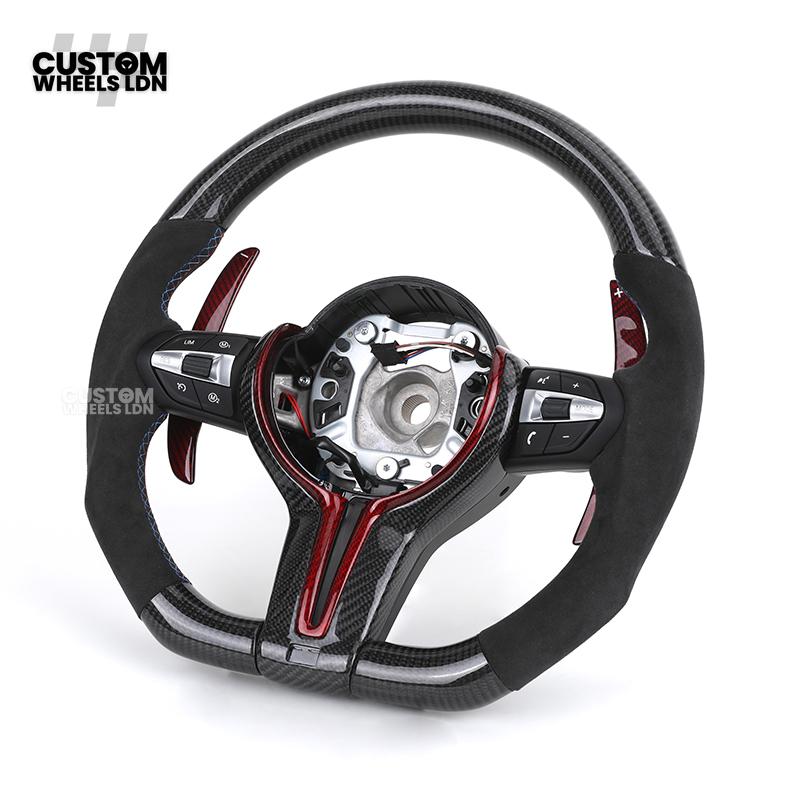 BMW Custom Carbon Fibre Steering Wheel – Red Paddle Set | Alcantara Sides | Track Style | Plug & Play | Fits F20, F22, F30, F32, F36, M2, M3, M4 + more