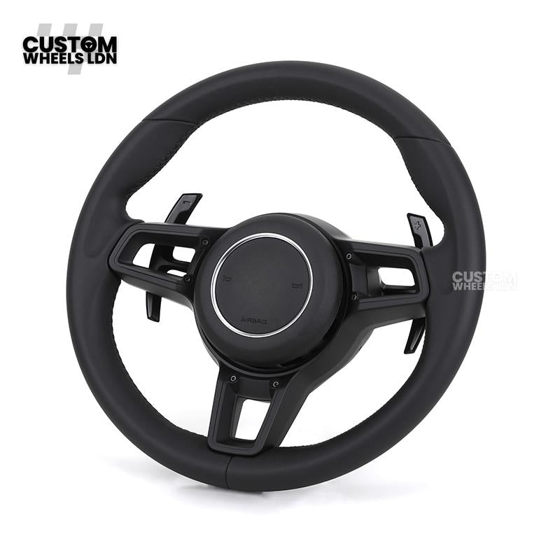Porsche Custom Steering Wheel – All Black Smooth Leather with Black Trim | Fits 997, 991, Panamera, Cayenne, Cayman (2000+ Plug & Play)