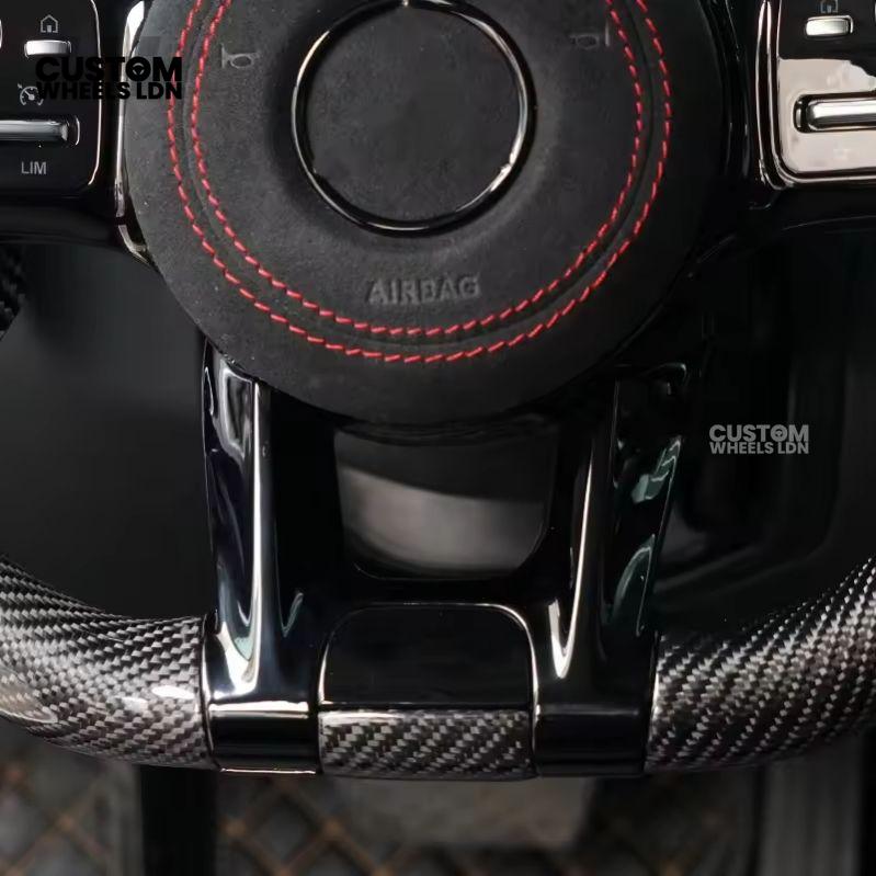 Mercedes Custom Steering Wheel | AMG Style Carbon with Red Stitching & Stripe | Black Trim + Red AMG Badge | Complete Retrofit for Older Models | Fits W205 W204 W212 W213 W218 W207 + more