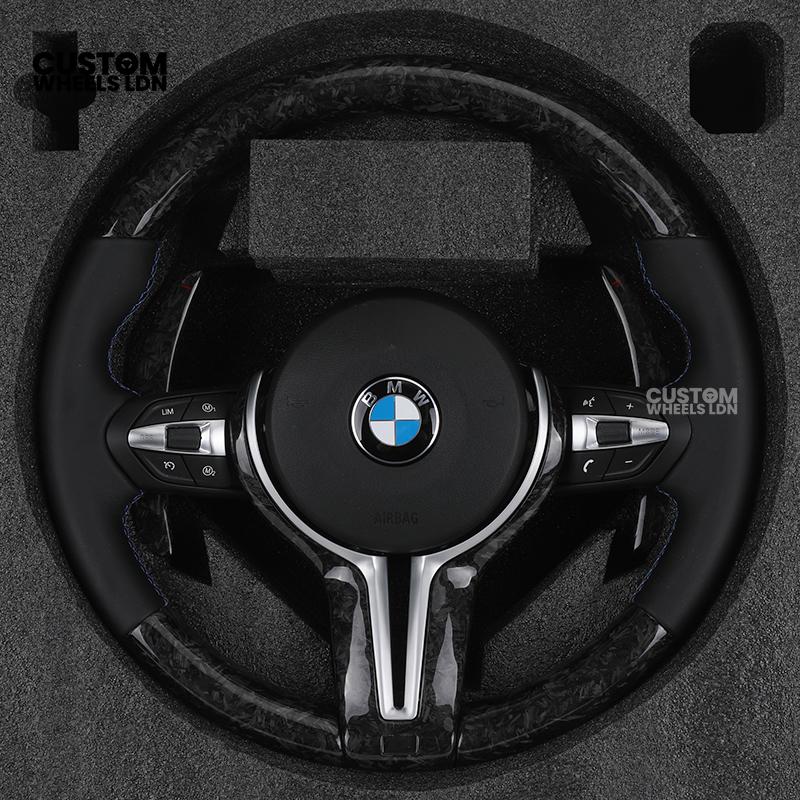 BMW Custom Forged Carbon Steering Wheel with M Stitching & Silver Accents | Complete Plug & Play | Fits BMW F20 F21 F22 F23 F30 F31 F32 F33 F36 F80 F87 E82 E88 E90 E92 E93 + more