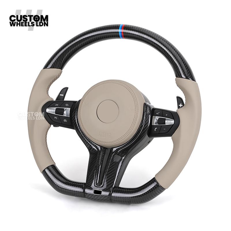BMW Custom F-Series Carbon & Cream Leather Steering Wheel – M Stripe | Fits F20 F22 F30 F32 F36 M2 M3 M4 + more