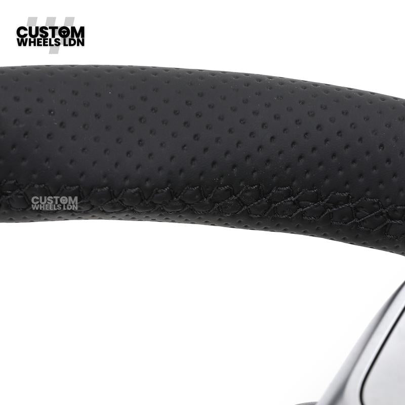 Mercedes Custom AMG Flat Bottom Steering Wheel – Full Black Leather, Black Stripe, Silver Trim, Touch Control Buttons, Silver Paddles, AMG Badge | Fits C-Class, E-Class, CLS, GLC, GLE, G-Class + more | Plug & Play | Retrofit Upgrade for Older Models