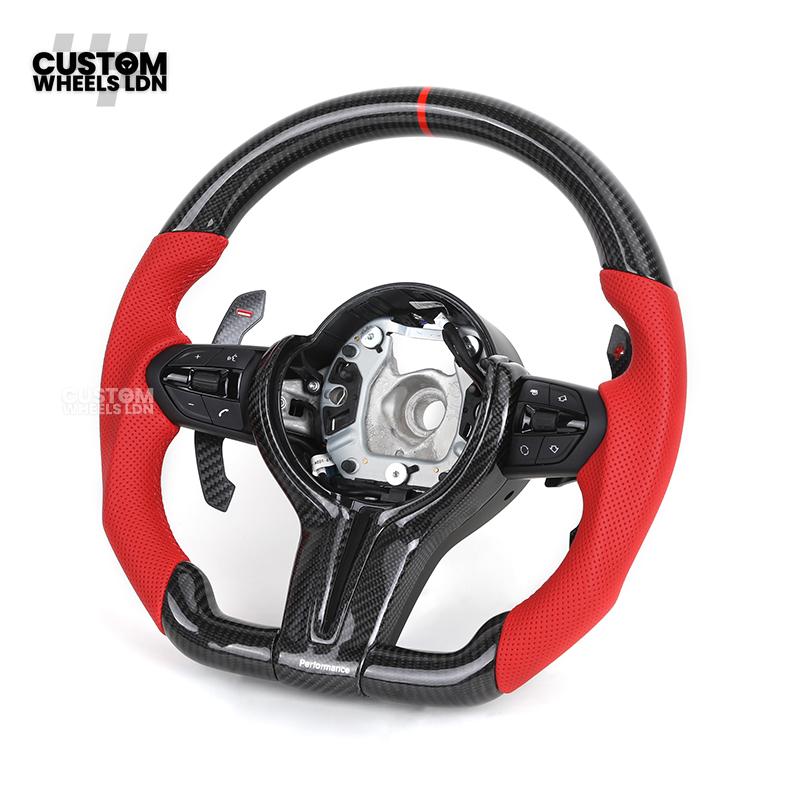 BMW Custom F-Series Carbon Fibre & Red Steering Wheel – Perforated Leather | Fits F20 F22 F30 F32 F36 M2 M3 M4 + more