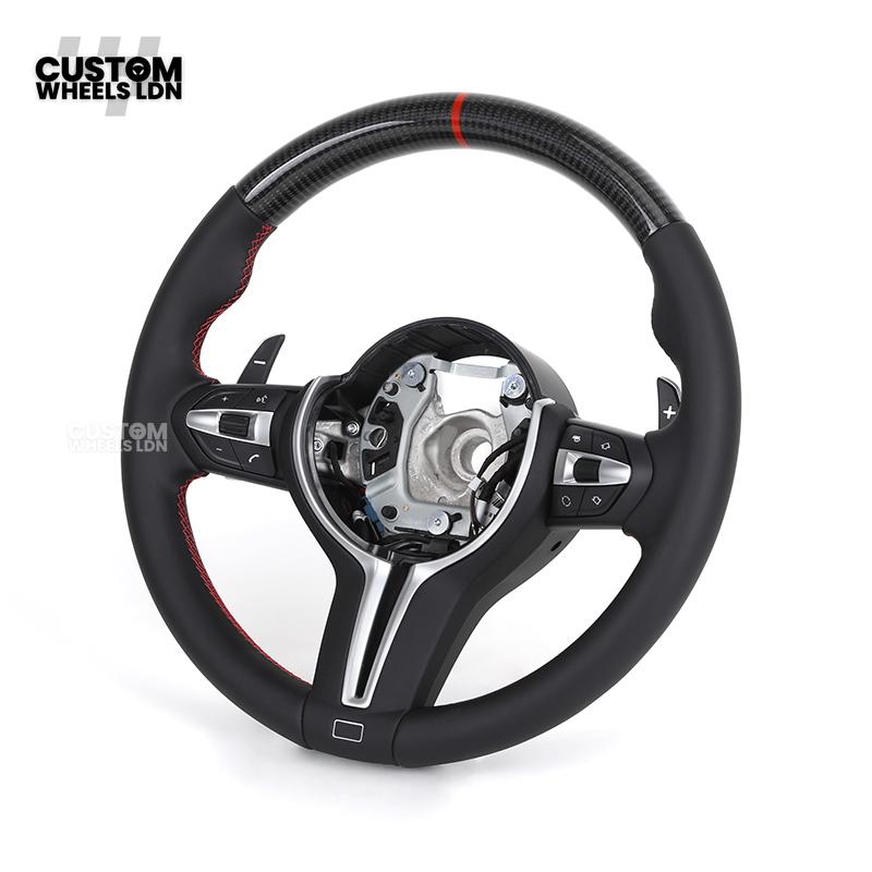 BMW Custom Carbon Steering Wheel – Smooth Leather with Red Stitching & Carbon Top Trim | Fits F20 F22 F30 F32 F10 F06 F13 X1 X3 X4 X5 X6 + Mor