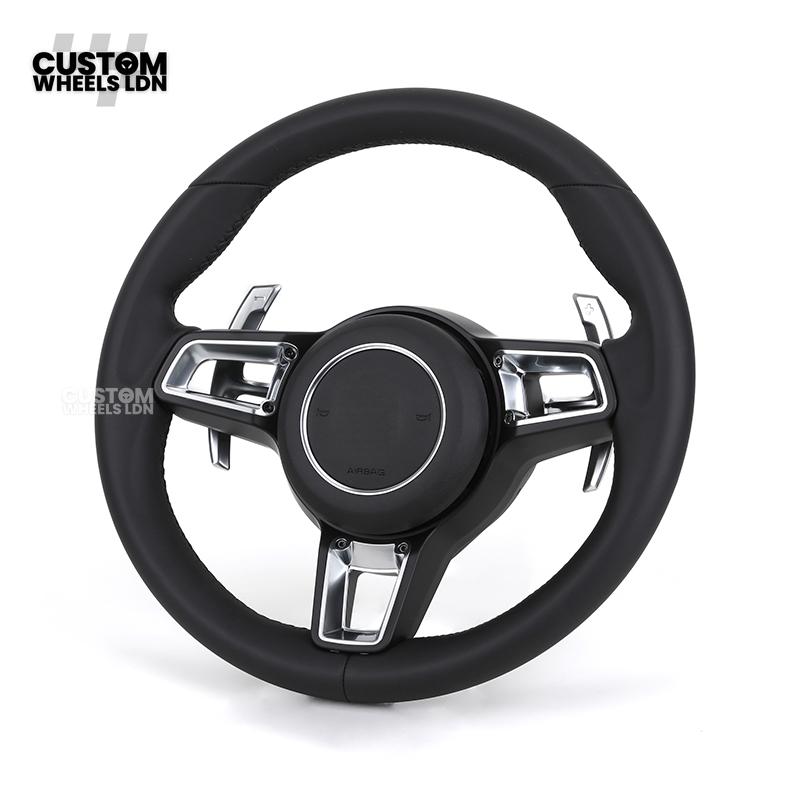 Porsche Custom Steering Wheel – Black Leather with Chrome Trim | Fits 997, 991, Panamera, Cayenne, Cayman (2000+ Plug & Play)