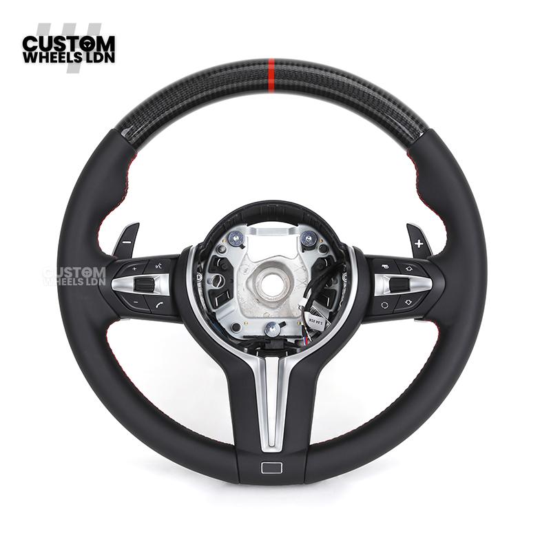 BMW Custom Carbon Steering Wheel – Smooth Leather with Red Stitching & Carbon Top Trim | Fits F20 F22 F30 F32 F10 F06 F13 X1 X3 X4 X5 X6 + Mor