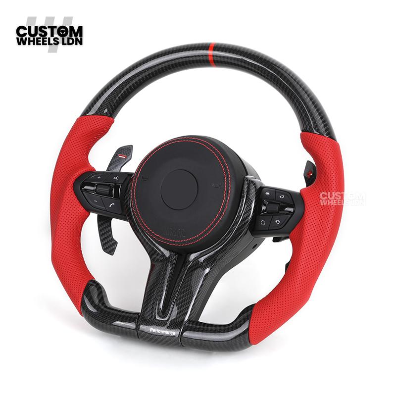 BMW Custom F-Series Carbon Fibre & Red Steering Wheel – Perforated Leather | Fits F20 F22 F30 F32 F36 M2 M3 M4 + more