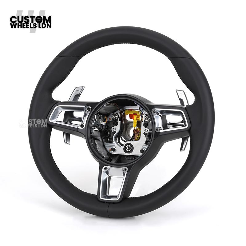 Porsche Custom Steering Wheel – Black Leather with Chrome Trim | Fits 997, 991, Panamera, Cayenne, Cayman (2000+ Plug & Play)