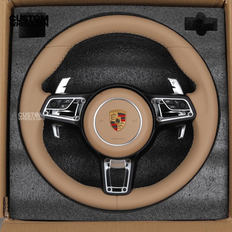 Porsche Custom Steering Wheel – Beige Leather with Chrome Trim | Fits 997, 991, Panamera, Cayenne (2000+ Plug & Play)
