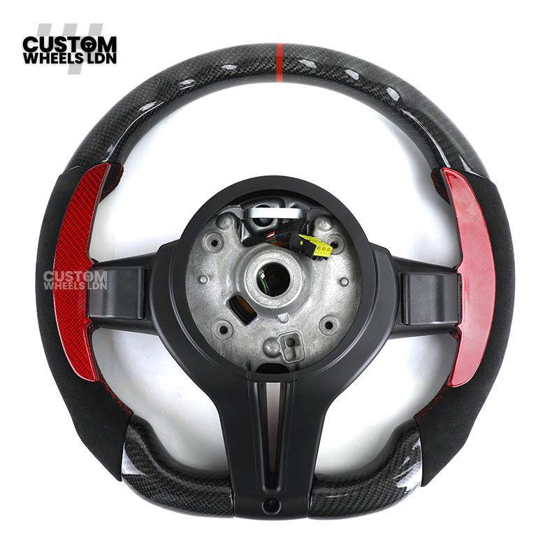 BMW Custom Carbon Fibre Steering Wheel – Red Trim & Paddles | Alcantara | M Performance Style | Plug & Play | Fits F20, F22, F30, F32, F36, M2, M3, M4, X1, X2 + more