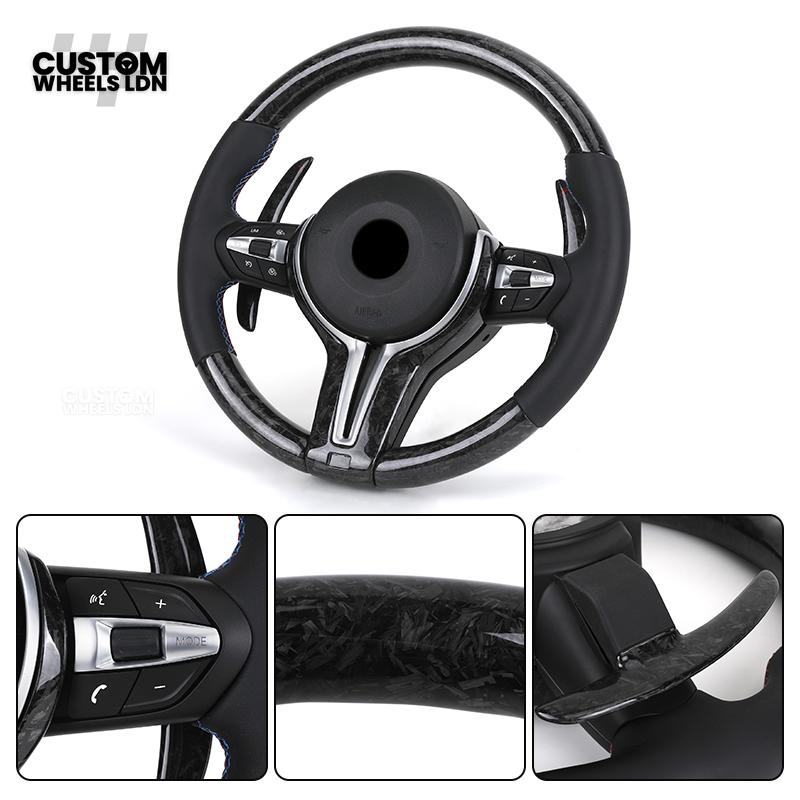 BMW Custom Forged Carbon Steering Wheel with M Stitching & Silver Accents | Complete Plug & Play | Fits BMW F20 F21 F22 F23 F30 F31 F32 F33 F36 F80 F87 E82 E88 E90 E92 E93 + more