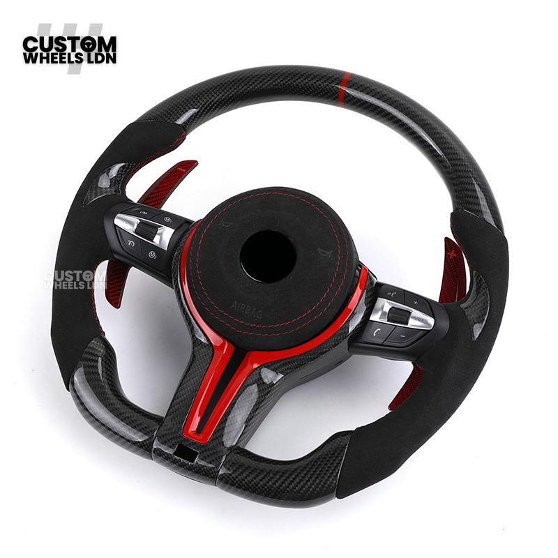 BMW Custom Carbon Fibre Steering Wheel – Red Trim & Paddles | Alcantara | M Performance Style | Plug & Play | Fits F20, F22, F30, F32, F36, M2, M3, M4, X1, X2 + more