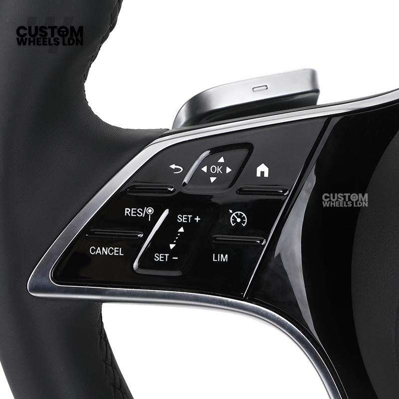 Mercedes Custom W223 Flat Bottom Steering Wheel – Smooth Black Leather, Gloss Black Trim, Touch Control Buttons | Fits S-Class W223, GLE, GLS, E-Class W213 Facelift + more | Plug & Play | With Airbag | Retrofit Upgrade for Older Models Available